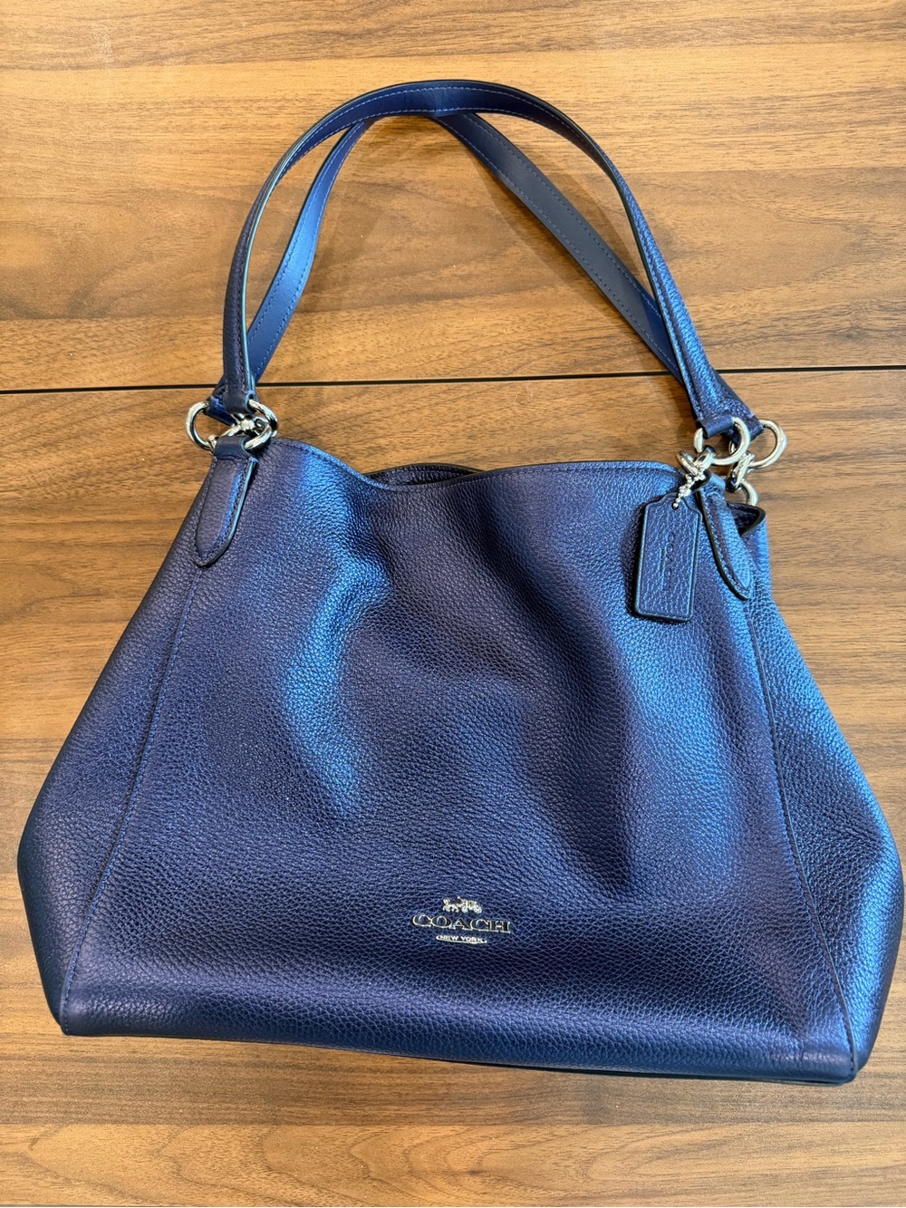 Coach Pebbled Leather Shoulder Bag in Navy Blue